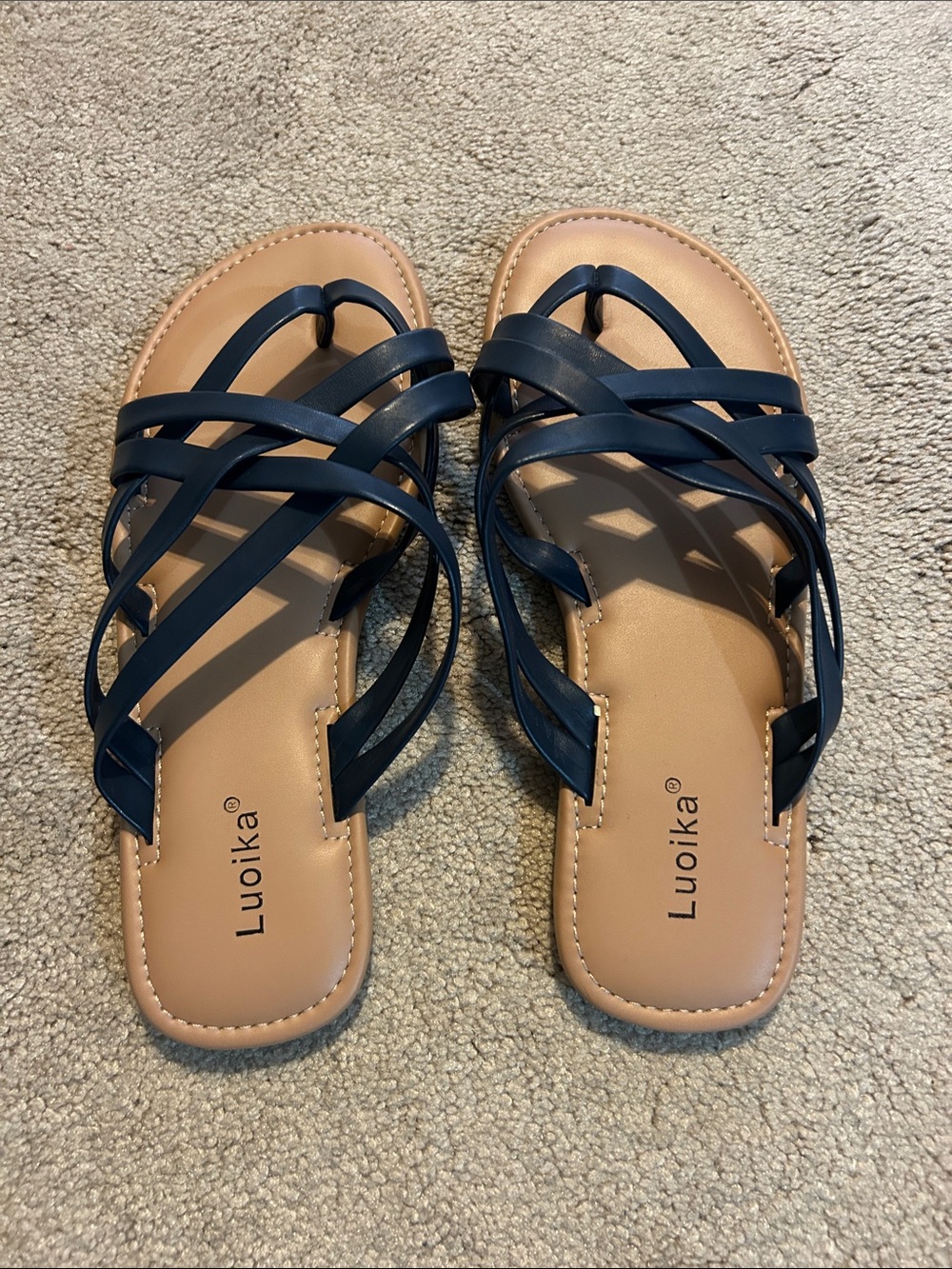 Luoika Navy Multi-Strap Slide Sandals for Women
